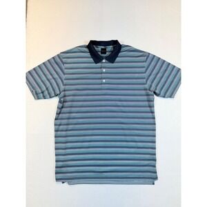 DUNNING Golf Polo Shirt Mens XL Striped Teal Blue Short Sleeve Collared